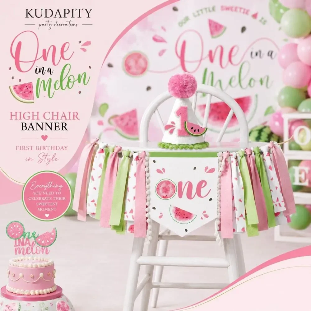 One In A Melon 1st Birthday Decorations Girl Watermelon Party Supplies Set Pink